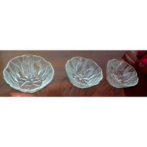 Vintage Hoya Crystal Glacier Textured Ice Glass Salad Bowls Set of 3